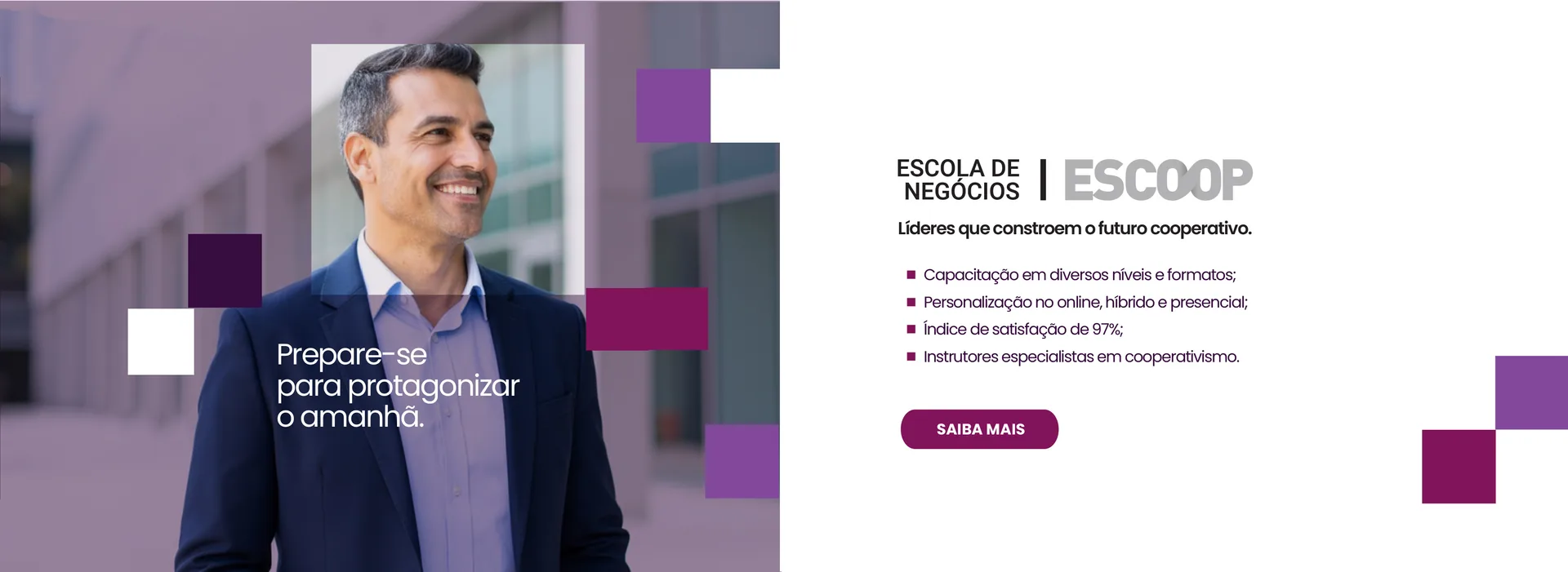 Cards direcionando para a página da escola de negócios 